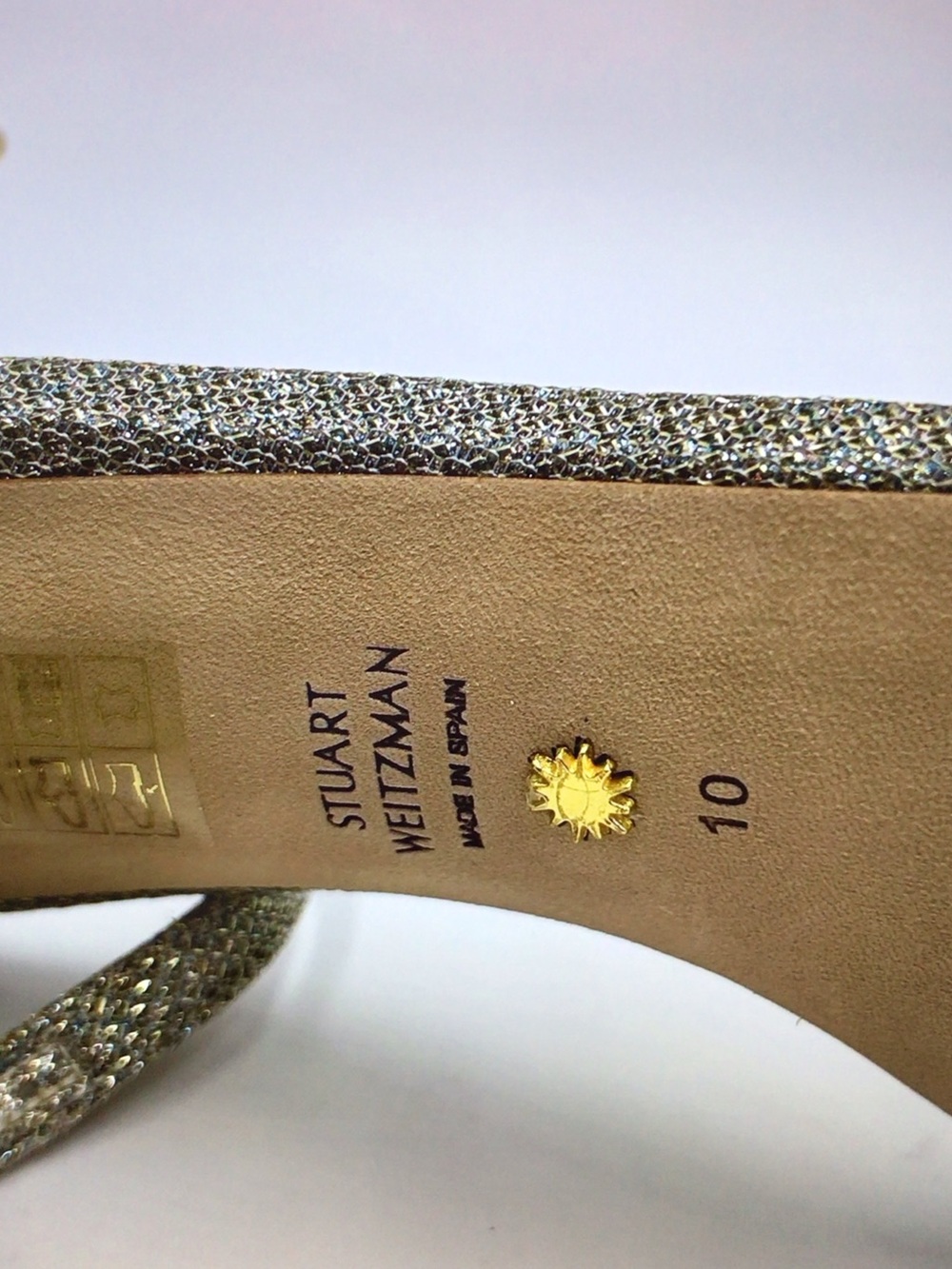 Stuart Weitzman Glittery Silver Open-Toe Ankle-Strap Heels - Picture 8 of 9
